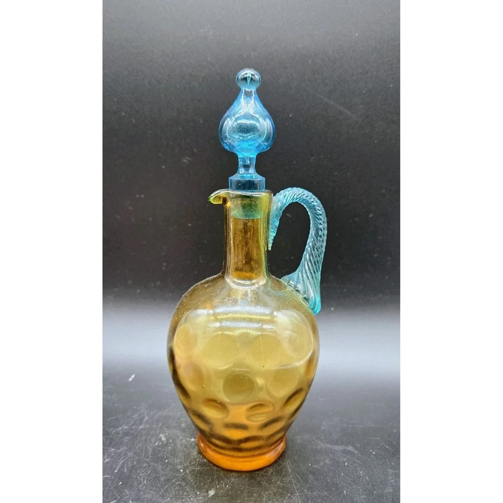 Vintage French George Sand Glass Thumbprint Cruet Pitcher Maganese UV Glow 9